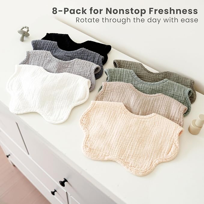 Konssy Muslin Baby Bibs 8 Pack, 100% Cotton Absorbent Bandana Drool Bibs - Image 5