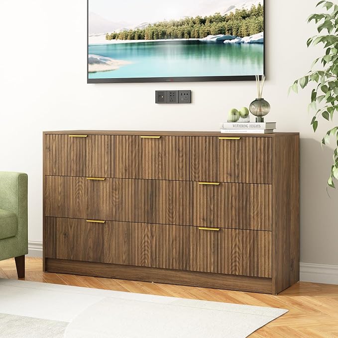 7 Drawers Dresser for Bedroom，55" Wide Fluted Dresser - Image 3