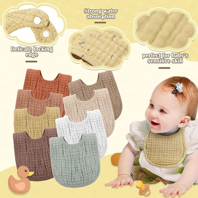 Frienda 8 Pcs Muslin Baby Bibs Cotton Bandana Drool Bibs Bulk - Image 2