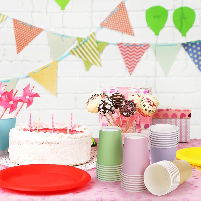 URATOT 120 Pieces 9 Ounce Disposable Paper Cups Pastel Rainbow Party Cups - Image 6