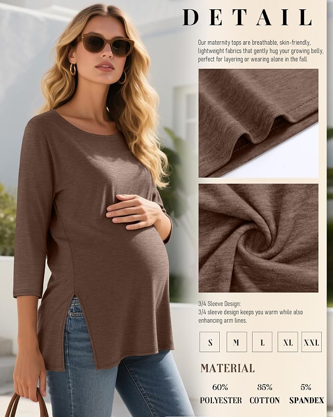 3 Pack Women's 3/4 Sleeve Maternity Shirts Elbow Length Clothes Round Neck - Image 4