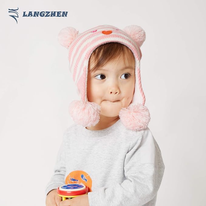 LANGZHEN Toddler Kids Infant Winter Hat, Earflap Knit Warm Cap Fleece Lined - Image 4