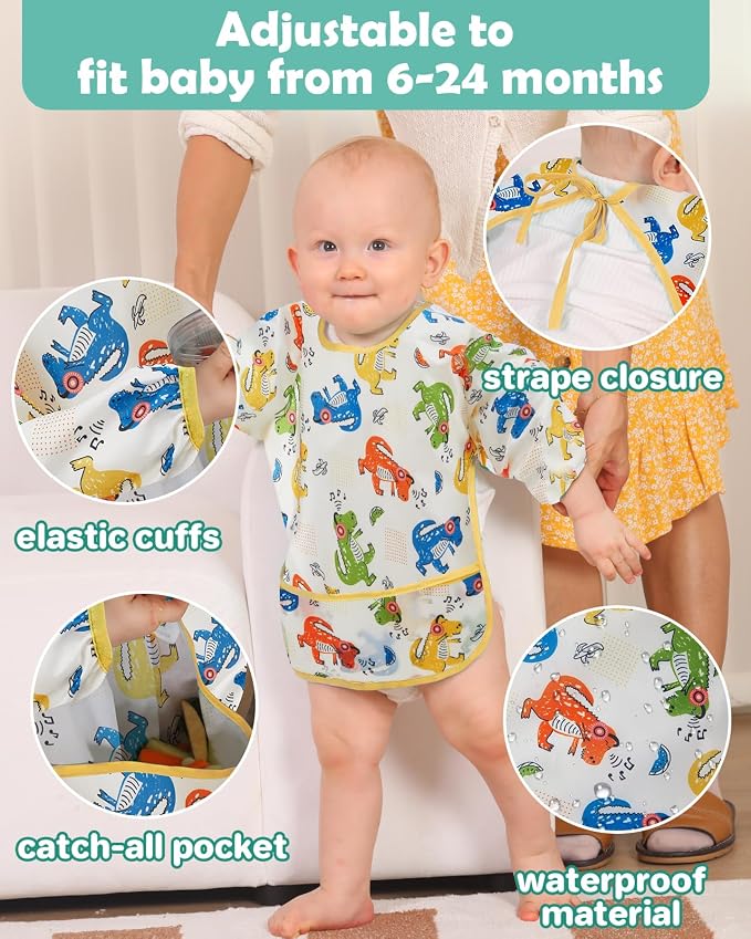 Lictin 3 Packs Baby Bibs for Boy or Girl, Cute Long Sleeve Bib, Waterproof Bibs - Image 6