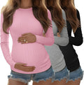 Riyiper 3 Pack Women's Maternity Shirts Long Sleeve Ribbed Knit Pregnancy Tees by Riyiper