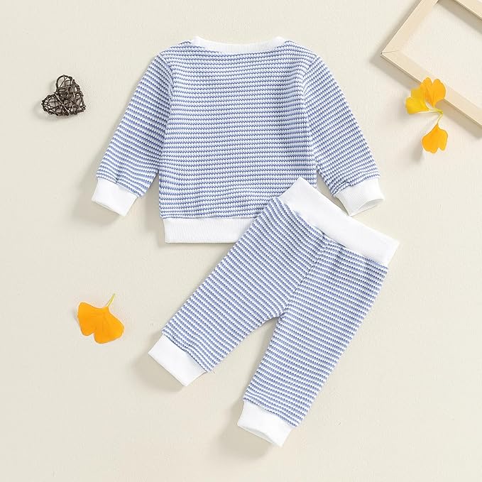 Toddler Baby Boy Fall Clothes Waffle Outfit Long Sleeve Color Blocking - Image 6