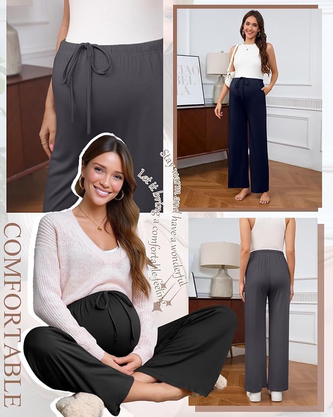 3 Pack Maternity Pants for Women Over The Belly Lounge Work Pregnancy Pants - Image 3