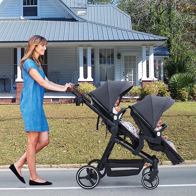 Tandem Double Stroller Newborn and Toddler, Foldable Twin Stroller - Image 8