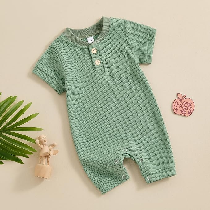 Kuriozud Newborn Infant Unisex Baby Boy Girl Clothes Button Romper Jumpsuit - Image 2
