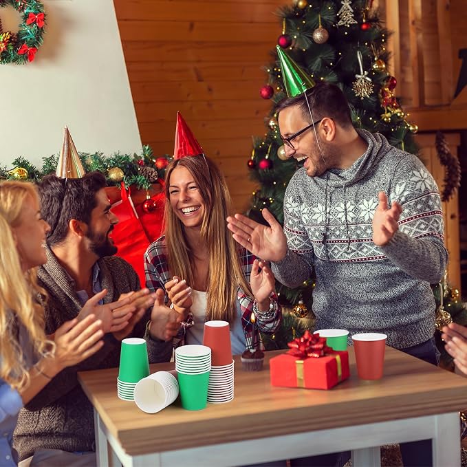 URATOT 60 Pieces 9 Ounce Disposable Paper Cups Christmas Party Cups Red Green - Image 7