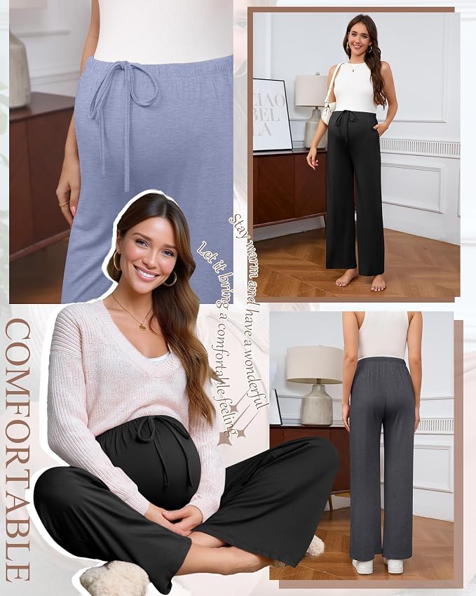 3 Pack Maternity Pants for Women Over The Belly Lounge Work Pregnancy Pants - Image 3