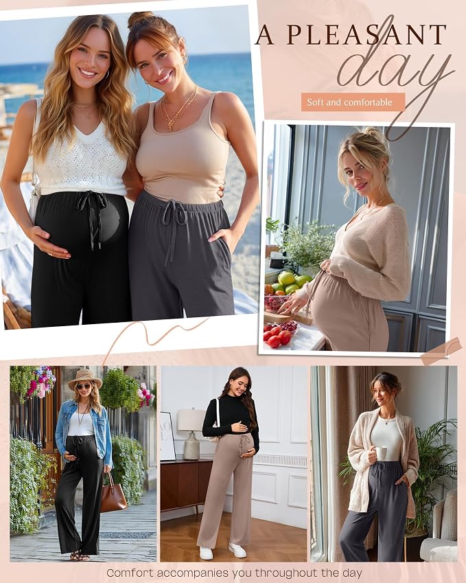 3 Pack Maternity Pants for Women Over The Belly Lounge Work Pregnancy Pants - Image 5