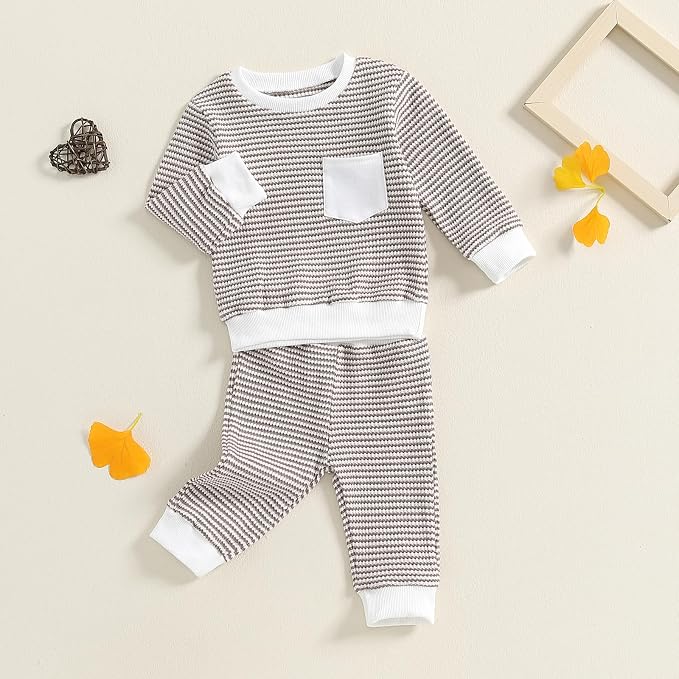 Toddler Baby Boy Fall Clothes Waffle Outfit Long Sleeve Color Blocking - Image 5
