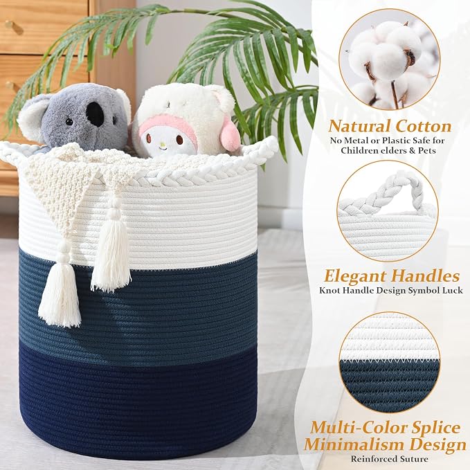 52L Storage Basket for Organizing, Cotton Rope Woven Blanket Basket, Toy - Image 7