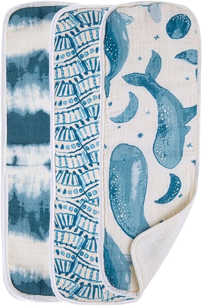 Crane Baby Muslin Burp Cloths, Nautical Theme Whale Design, Baby Boy Essentials by CraneBaby