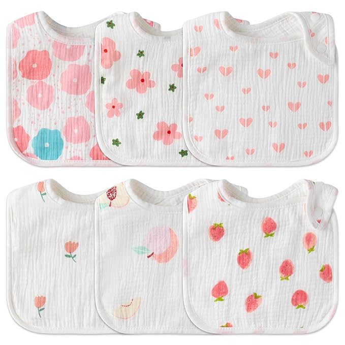 Zainpe 6Pcs Snap Muslin Cotton Baby Bibs Flowers Strawberry Patterns Infants by Zainpe