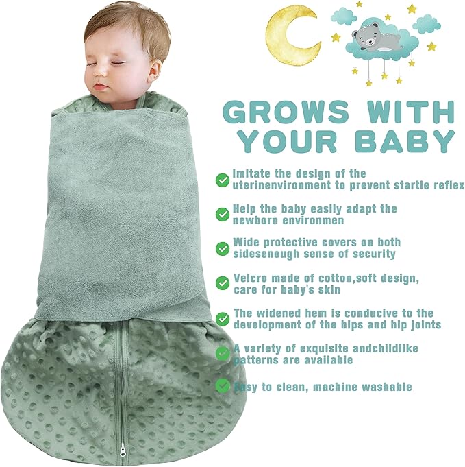 Fleece Newborn Sleep Sack Baby Swaddle, 3-Way Adjustable Wearable Blanket - Image 2