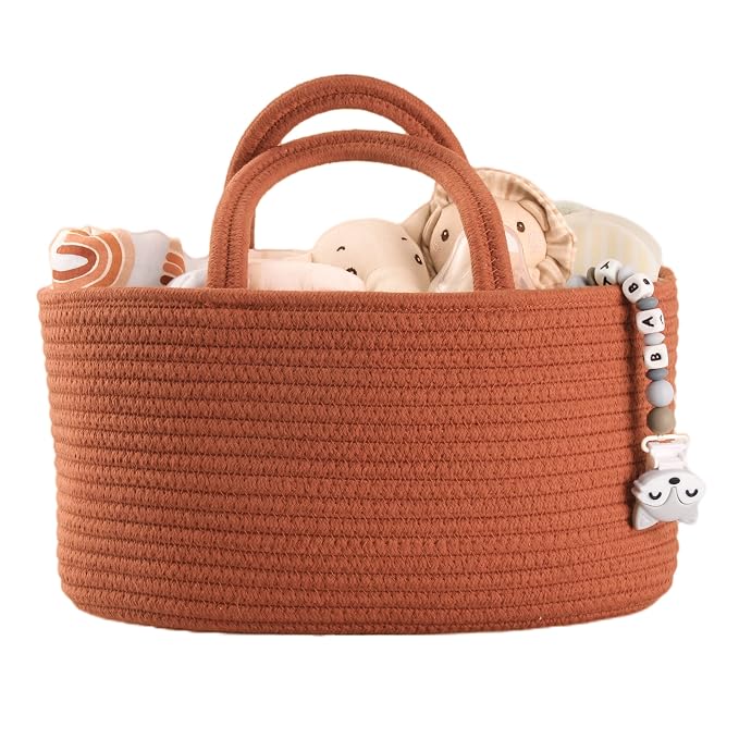 Baby Diaper Caddy Organizer for Girl Boy Cotton Rope Nursery Storage Bin Basket by XUANGUO