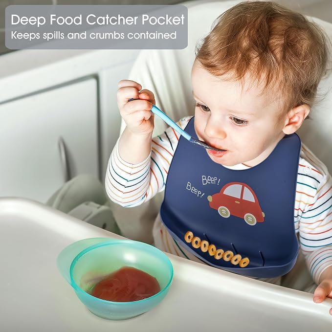 2 Pack Silicone Baby Bibs Adjustable Fit Waterproof Bib - Image 5
