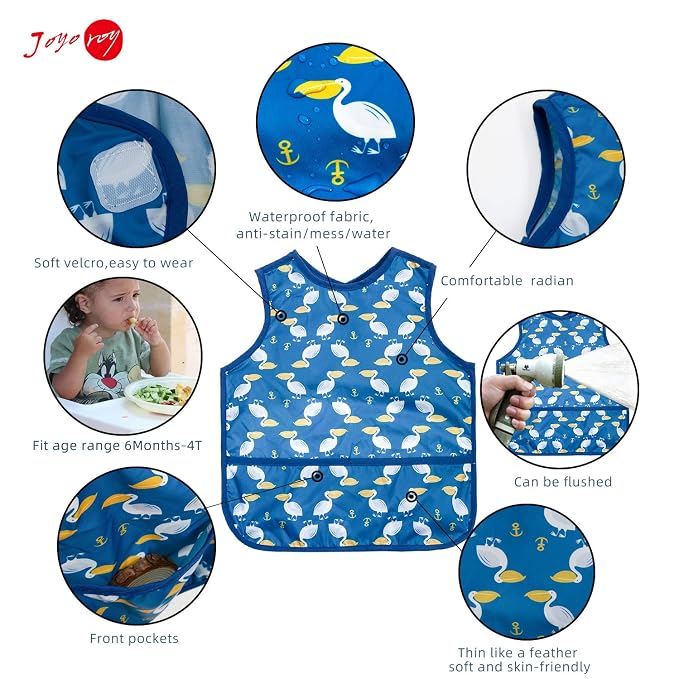 Joyo roy Mess Proof Baby Bibs for Eating Waterproof Toddler Bibs 1-3 Years Soft - Image 2
