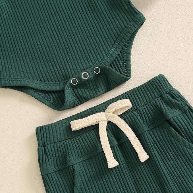 Newborn Baby Boy Girl Clothes Ribbed Knitted Long Sleeve Romper Pants Solid - Image 6