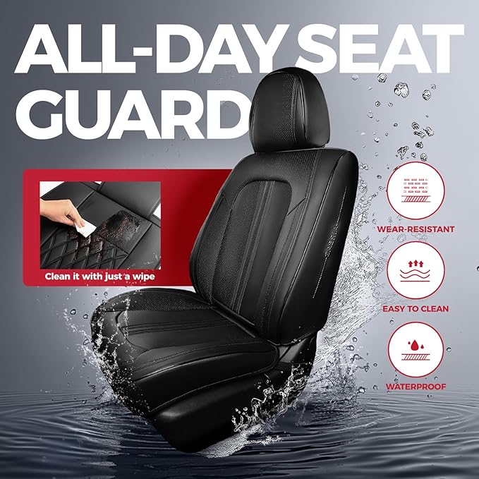 FREESOO Front Seats 2PCS Leather Car Seat Covers, Ultra Breathable Waterproof - Image 3