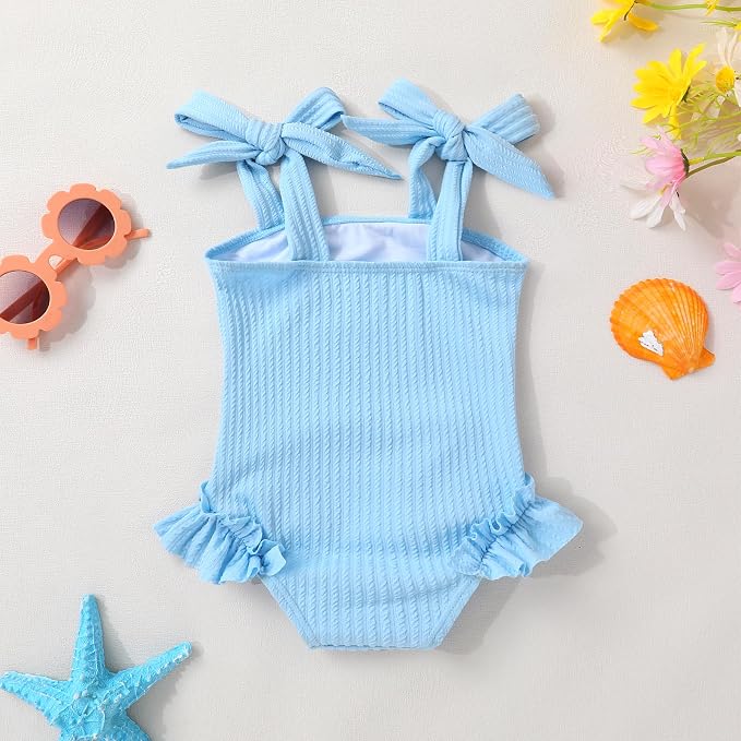 Happy Town Toddler Swimsuit Girl Solid Color Stripe One-Piece Baby Bathing Suits - Image 3