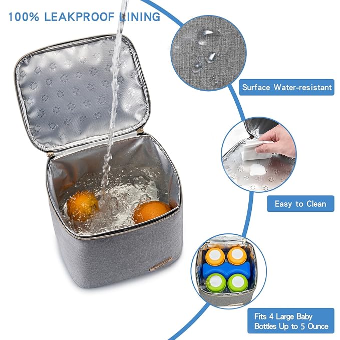 Breast Milk Cooler Bag with Ice Pack Fits 4 Large Baby Bottles Up to 5 Ounce - Image 3