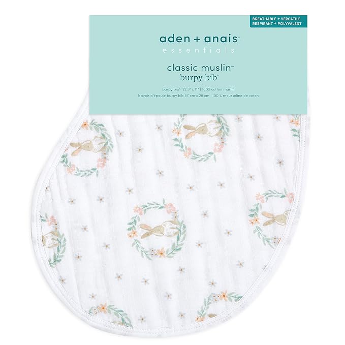 aden + anais Essentials Burpy Bib, 100% Cotton Muslin, Soft Absorbent 4 Layers - Image 2