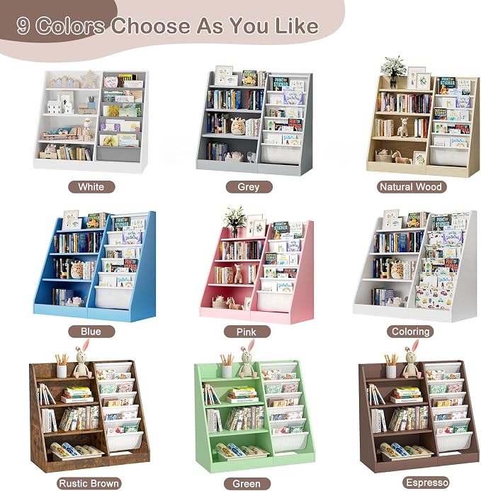 Kids Bookshelf Toy Storage Organizer 4-Tier Wood Book Rack Toddler Bookcase - Image 8