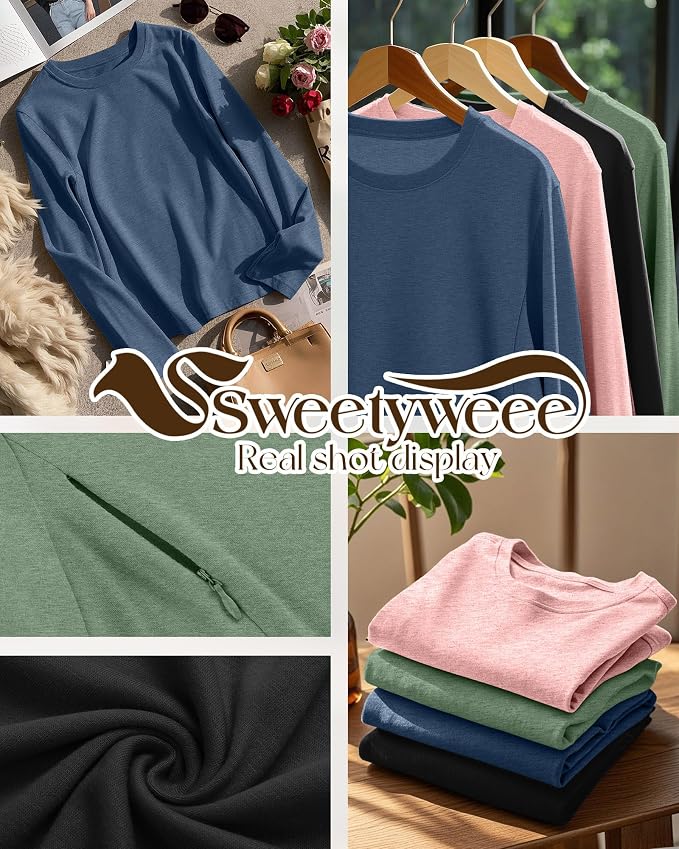 4 Pack Women's Nursing Breastfeeding Tops, Long Sleeve Maternity Shirts Loose - Image 3