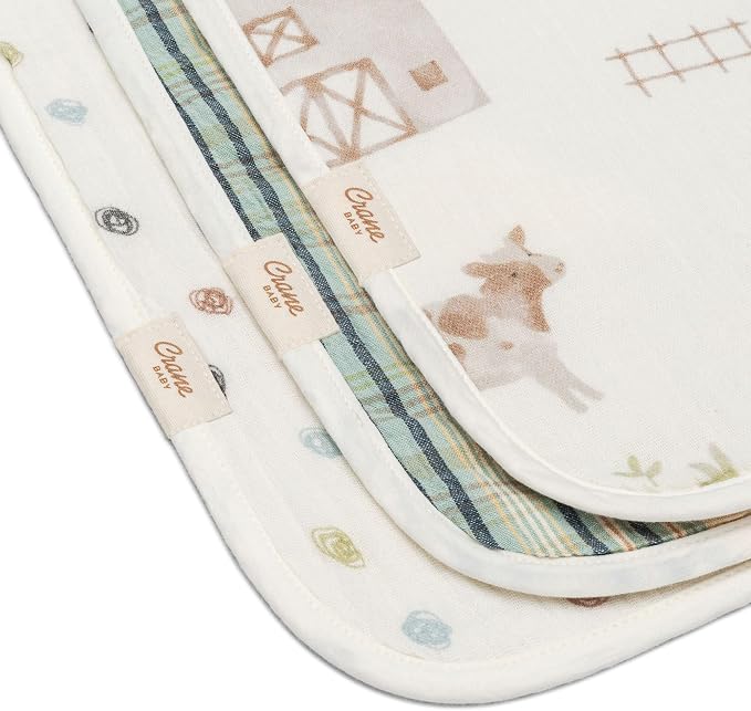 Crane Baby Burp Cloths Set, 3-pc. Charlie Farmhouse Tractor Collection - Image 6