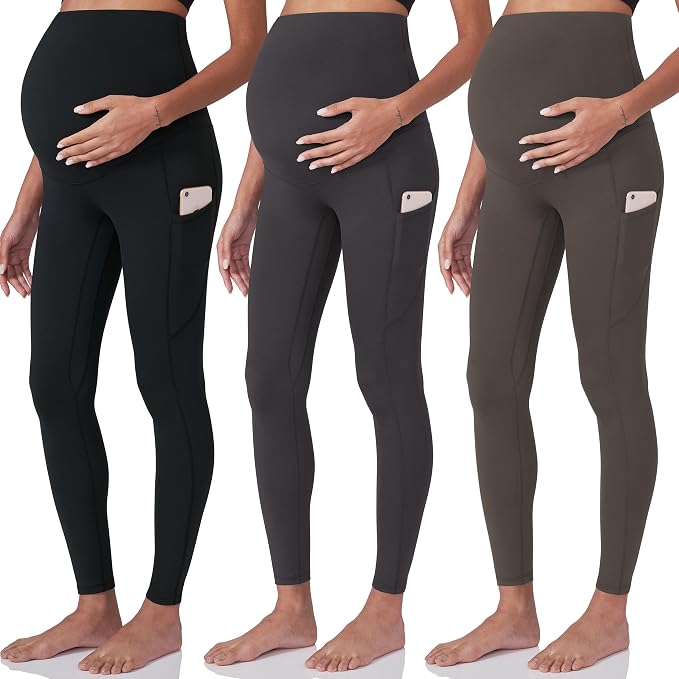POSHDIVAH 3 Pack Women's Maternity Workout Leggings Over The Belly Pregnancy by Poshdivah
