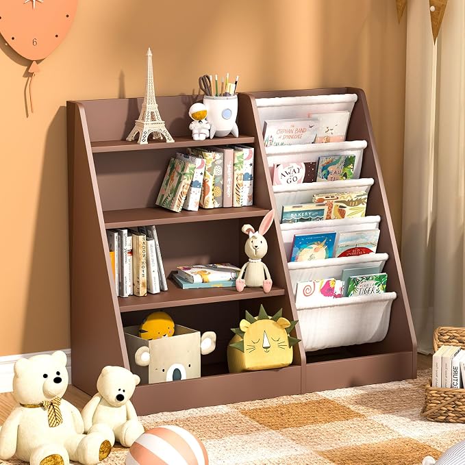 Kids Bookshelf Toy Storage Organizer 4-Tier Wood Book Rack Toddler Bookcase - Image 2