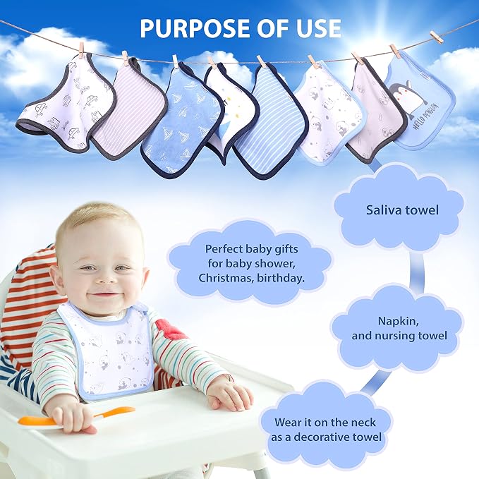 DOKMA Set 8 Organic Cotton Baby Drool Bibs - Image 6