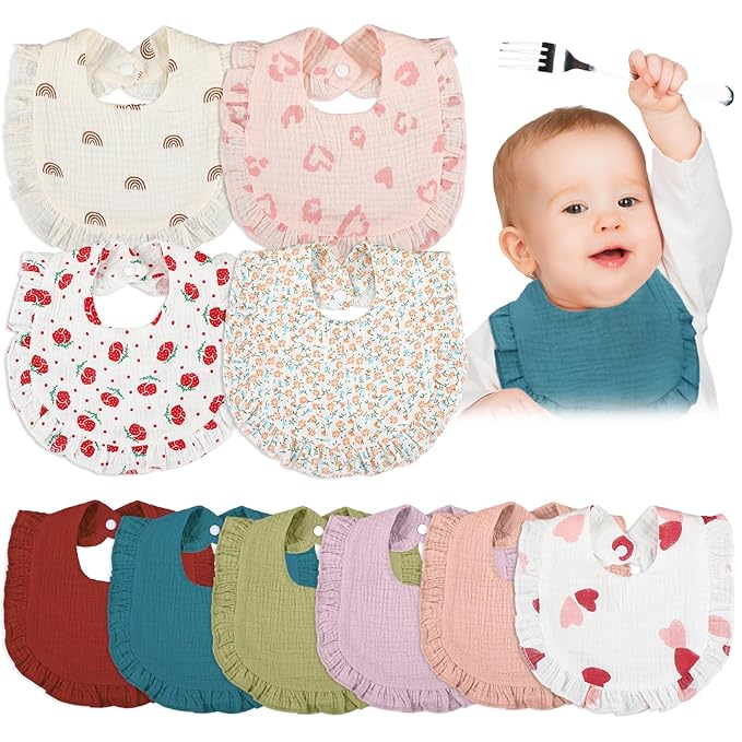 Seematn 10 Pcs Baby Muslin Bibs Drool Bibs Bandana Ruffle Soft Cotton by Seematn