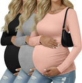 Ficerd 3 Pack Women's Maternity Shirts, Long Sleeve Side Ruched Pregnancy Tee by Ficerd