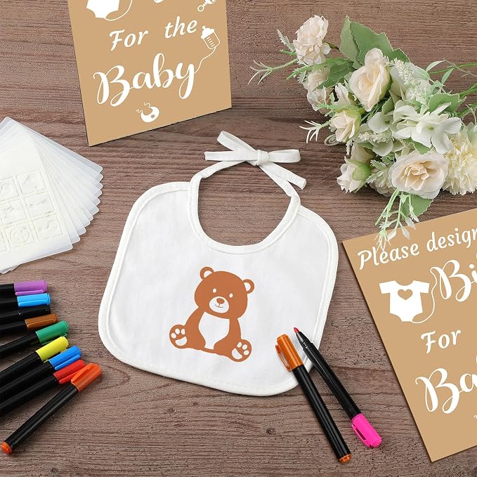 Newwiee 55 Pcs White Bibs for Baby Decorating Design a Bib Decorate Plain - Image 4