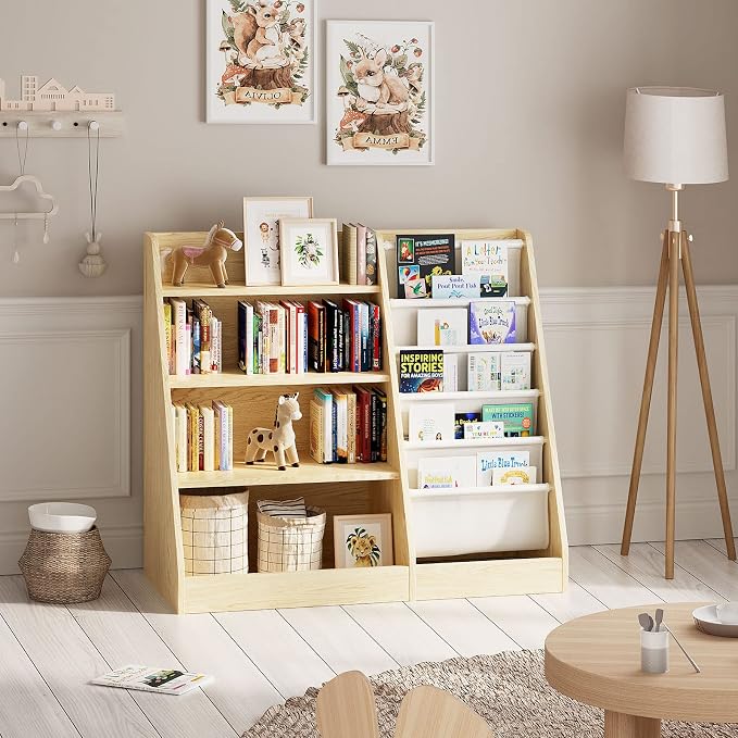 4 Tier Kids Wooden Bookshelf, Five Layer Sling Children Bookcase, Baby Storage - Image 2