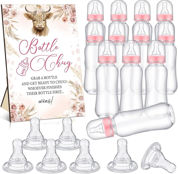 TrelaCo Cool Baby Shower Games Bottle Chug Sign and 12 Pcs Baby Bottle Shower by TrelaCo