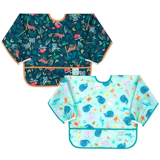 Bumkins - Sleeved Bib - For Boys & Girls, Babies & Toddlers 6-24 Months - by Bumkins