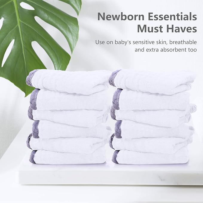 SWEET DOLPHIN 12 Pack Muslin Burp Cloths Large 100% Cotton Hand Washcloths - Image 3