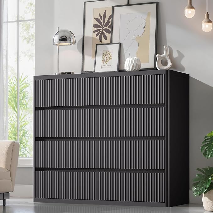 Black Dresser for Bedroom, 8 Drawers Double Fluted Dressers, Modern Chest of by StandifurnoFurniture