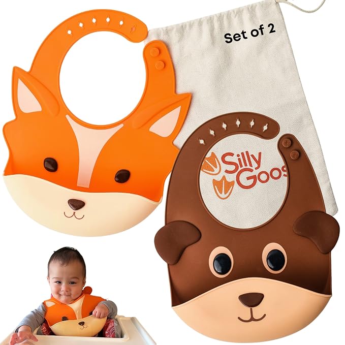 Silly Goose Set of 2 Silicone Animal Baby Bibs by SillyGoose