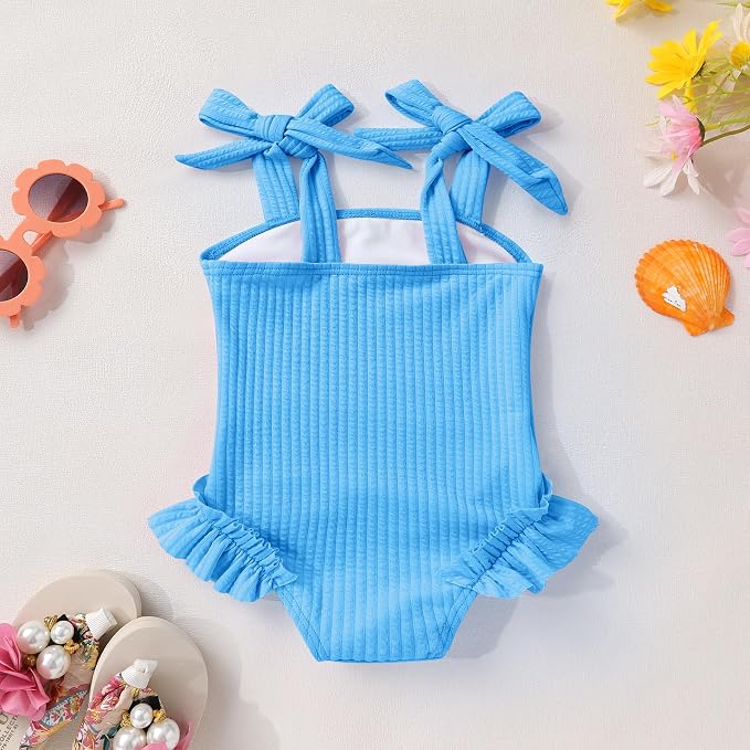 Happy Town Toddler Swimsuit Girl Solid Color Stripe One-Piece Baby Bathing Suits - Image 2