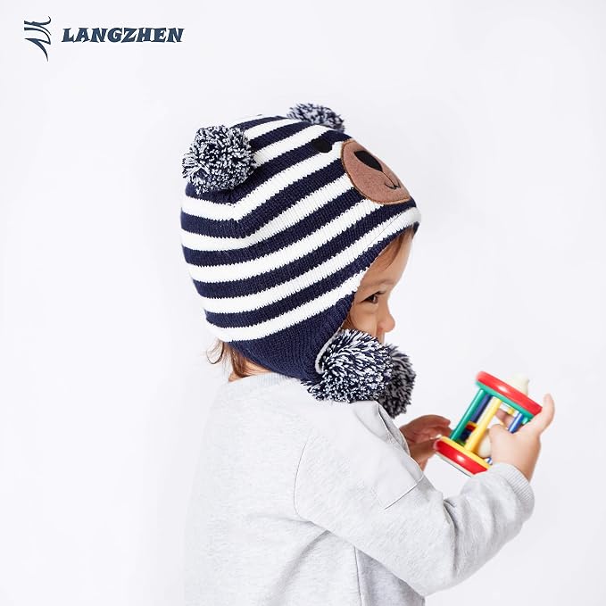 LANGZHEN Toddler Kids Infant Winter Hat, Earflap Knit Warm Cap Fleece Lined - Image 4