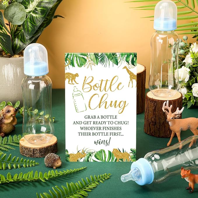 TrelaCo Safari Cool Baby Shower Games Bottle Chug Sign Wooden Jungle Animals - Image 5