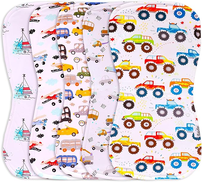 5-Pack Organic Cotton Burp Cloths – Large, Ultra-Soft 3-Layer Towels by KiddyStar%C2%AE