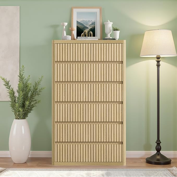 Fluted 6 Drawers Dresser for Bedroom, Wooden Dressers Drawer Closet Clothes - Image 8