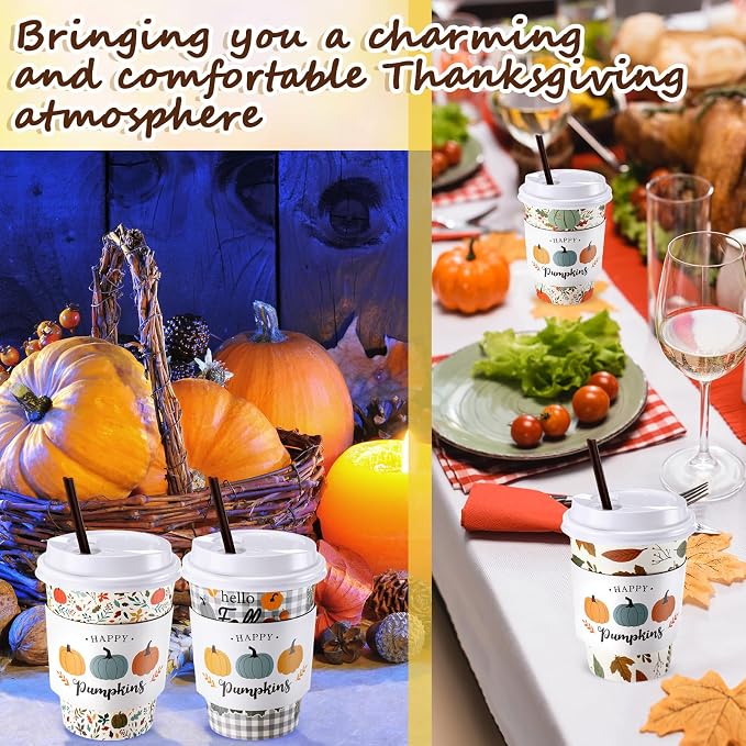Lallisa 100 Sets Fall Thanksgiving Coffee Cup Bulk - Image 5