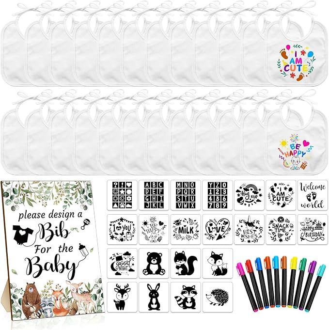 Newwiee 55 Pcs White Bibs for Baby Decorating Design a Bib Decorate Plain by Newwiee
